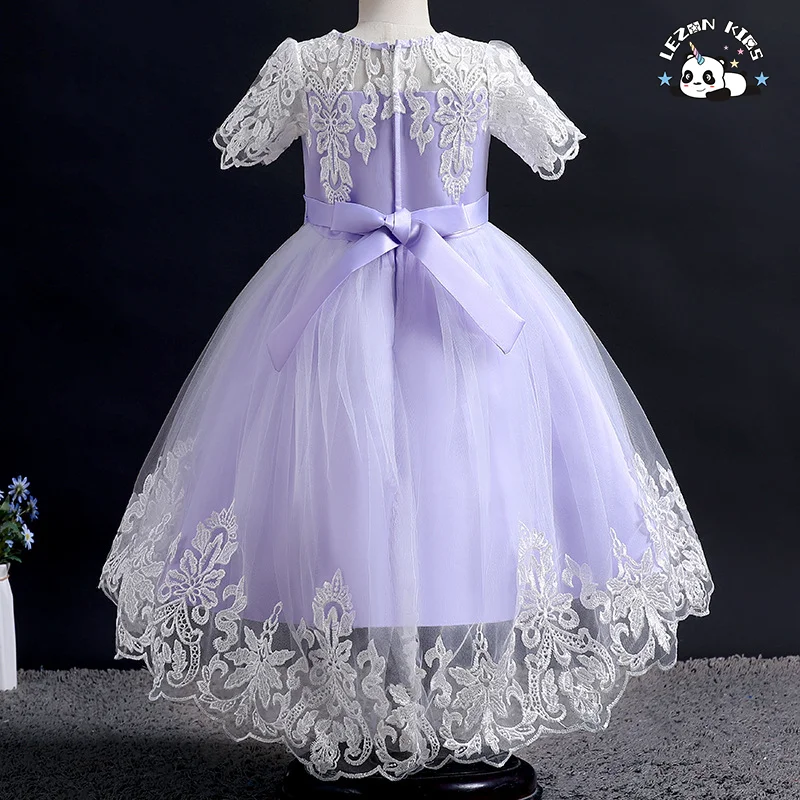 LEZONKIDS - Robes Enfants Pretty Peach Children's Girl Princess Flower Dress for Girl Summer Formal Solid